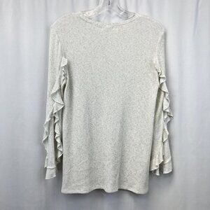 Stevie Hender Womens Ivory Gray Long Ruffle Sleeve Pullover Thermal Size Small